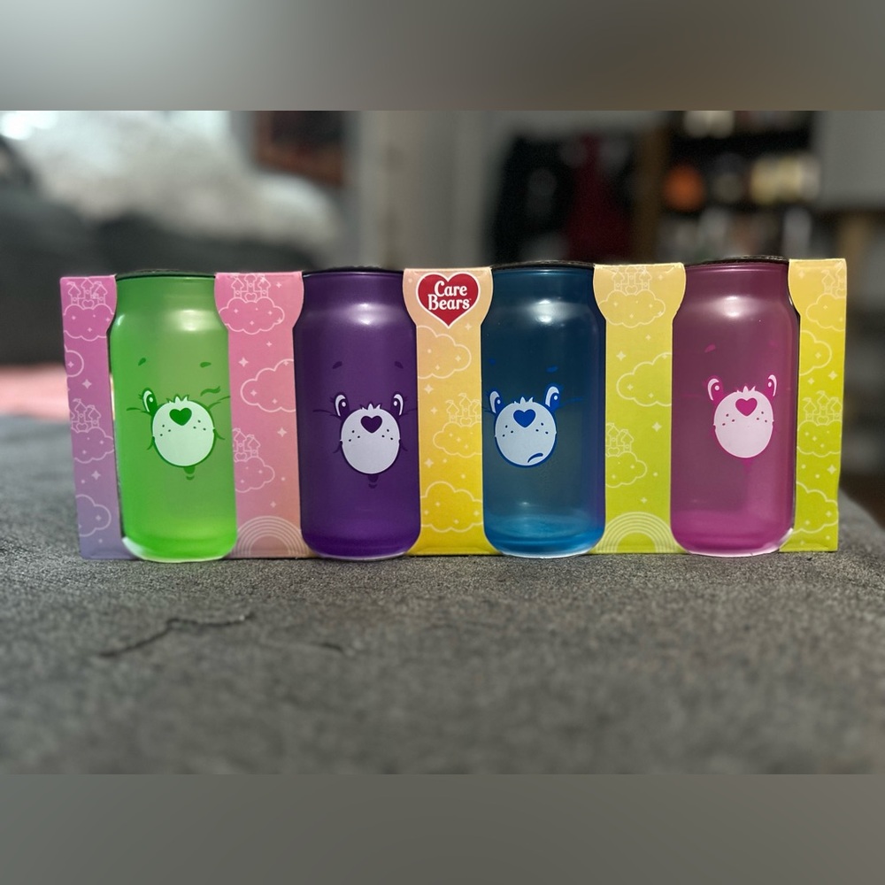 Rare Care Bears Glasswear Set Tumblers Set 4 Glass 16oz NEW
